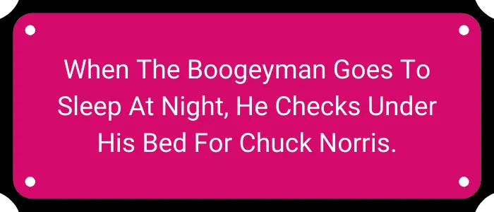 When the Boogeyman goes to sleep at night, he checks under his bed for Chuck Norris.