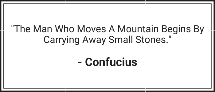 "The man who moves a mountain begins by carrying away small stones." - Confucius